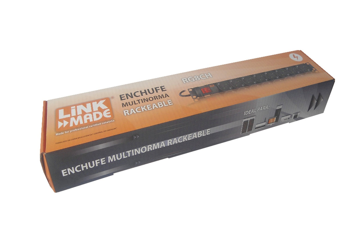 RG8CH LINKMADE PDU 8-Schuko/por-H 1-Canal-Macho 10A Rack1U interruptor luz-testigo