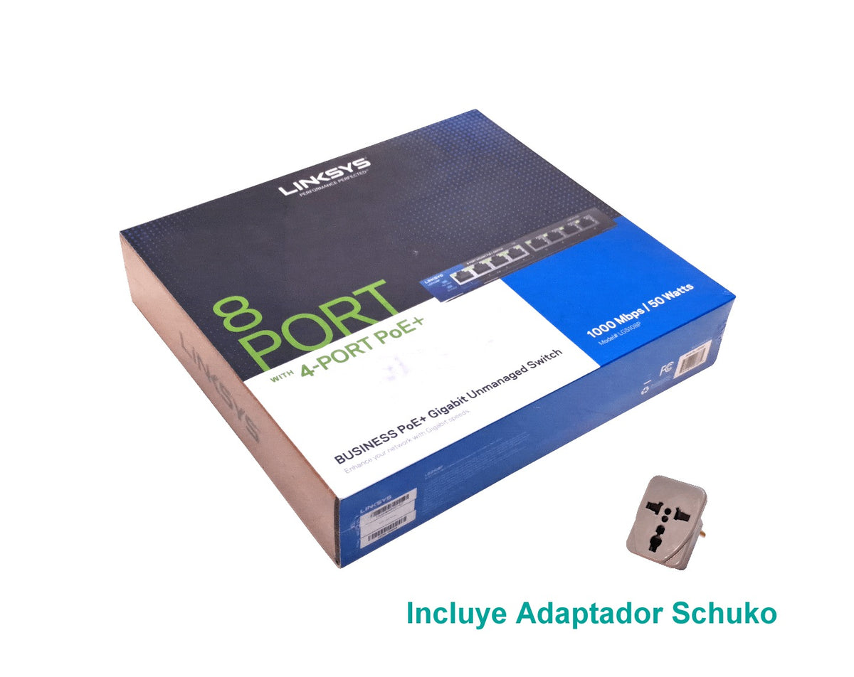 LGS108P LINKSYS Conmutador No Administrable de 8 Puertos 1000 (4 PoE+) con Presupuesto Total de 50W, Incluye Fuente 54V/65W