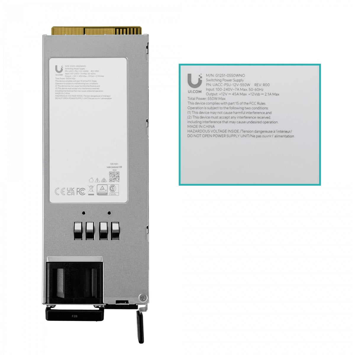 PSU-1255 UI p/ENVR ECS EF-CORE CK ENAS Fuente Poder 12Vdc 45A 550W 1-C14 UACC-PSU-12V-550W UBIQUITI