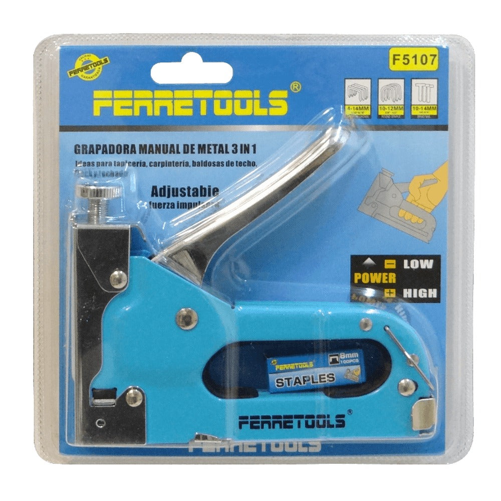 ENGRAPADORA-3 Engrapadora Manual para Grapas Rectangulares de 4 a 14 mm, Redondas de 10 a 12 mm y Clavos en T de 10 a 14 mm