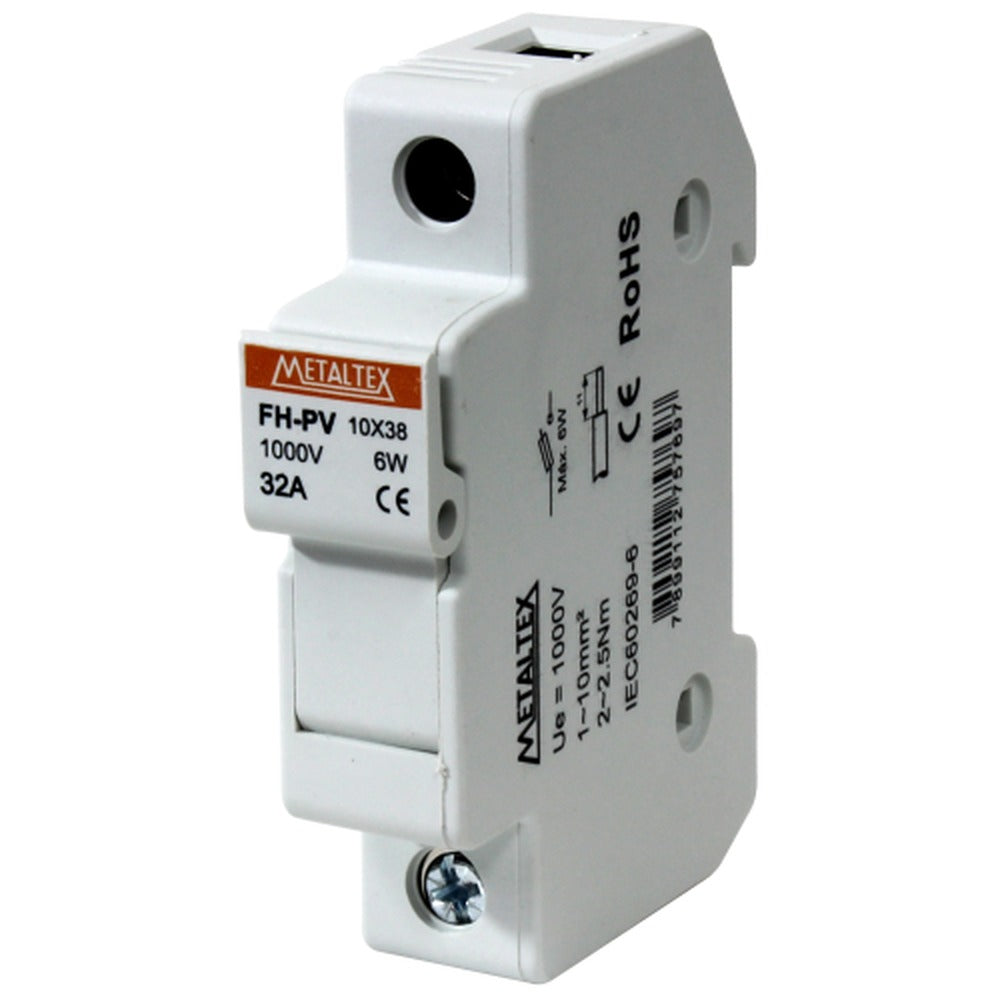 Portafusible metaltex fotovoltáico 1 polo 10x38mm 32A 1000V