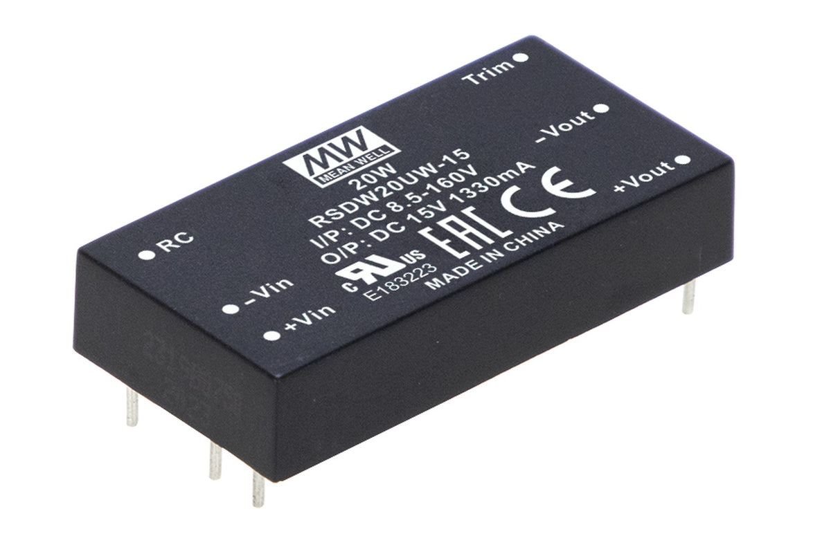 Conversor DC-DC módulo DIP amplio Vin de 8.5 a 160Vdc ferroviario 20W RSD-RDDW20UW - ±24V