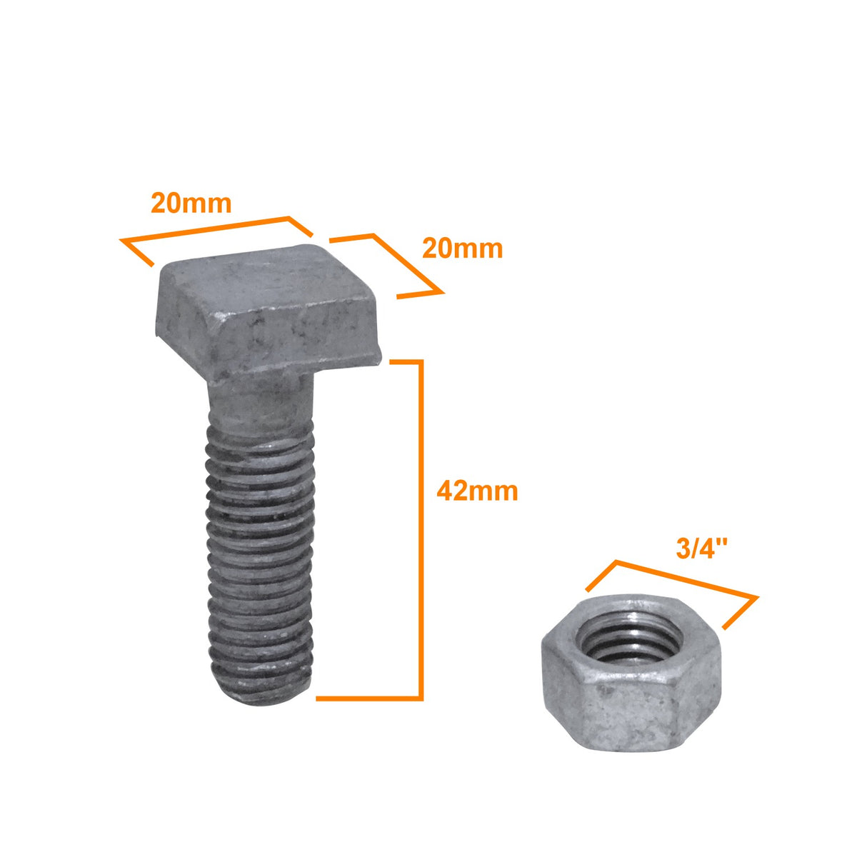 GTL00175 1/2 x 1 1/2 Tornillo Cabeza Cuadrada-20mm Contratuerca Hexagonal-19mm-3/4 0,5x1,5pulgadas