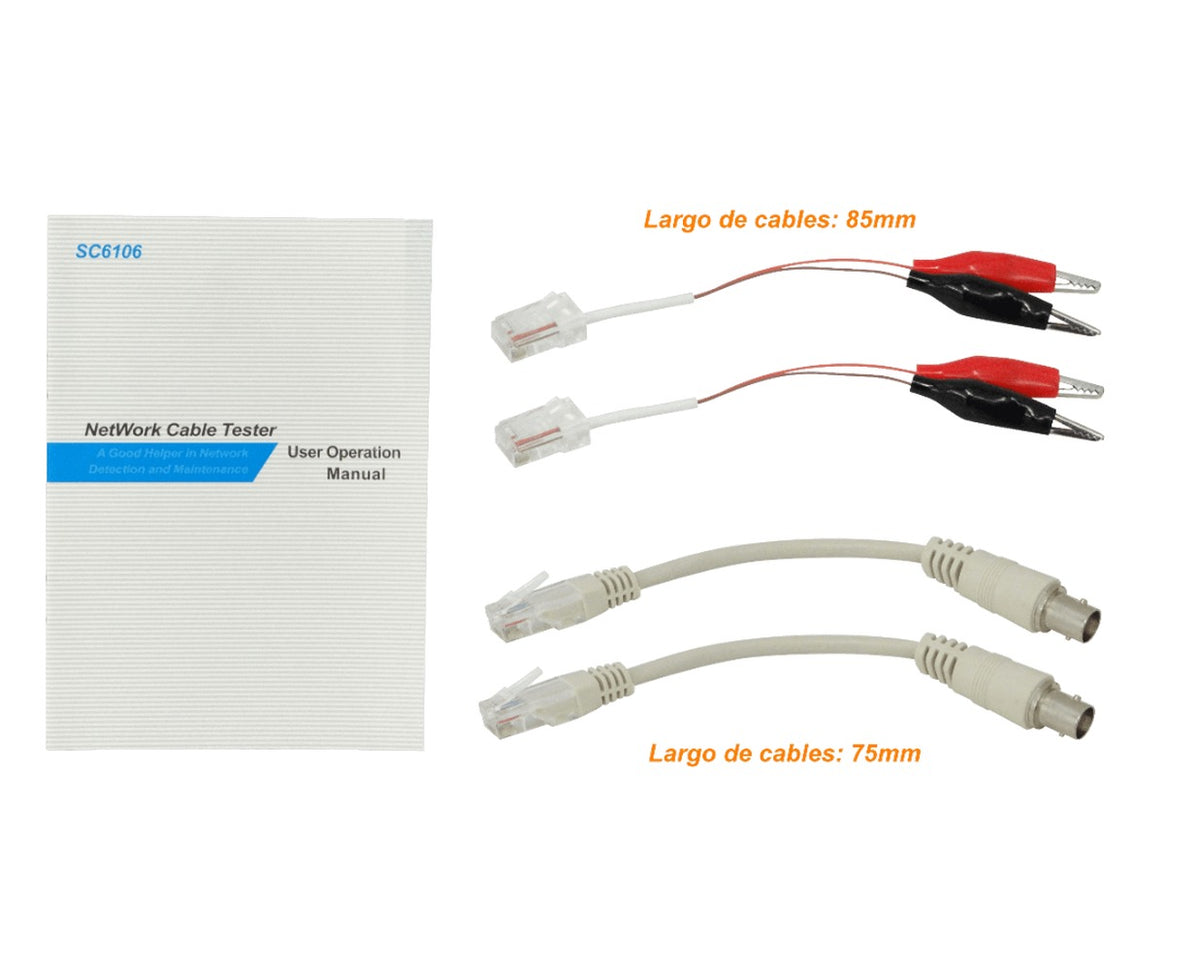 SC6106 Tester 2-RJ45 BNC Pinzas c/Display c/Audio req-4-AAA