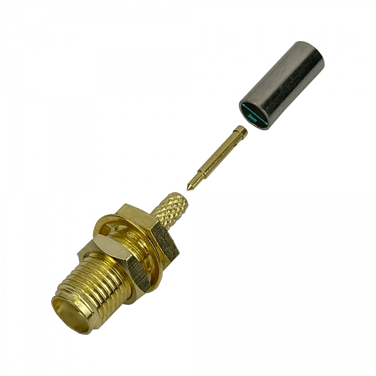 RH1C Conector coaxial engarzable RPSMA-Hembra para cable RG316, compatible con CA100 y RG174