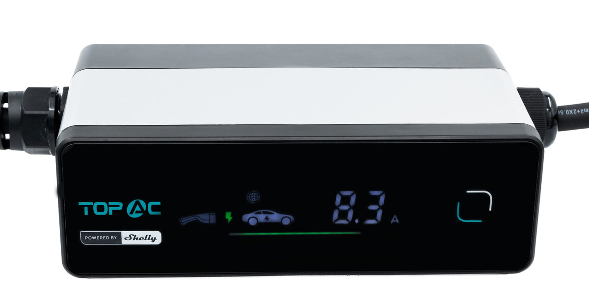 Cargador Portátil para Vehículo Eléctrico TopAC EVE01-11R 11 kW Trifásico Tipo 2, Wi-Fi y Bluetooth, Powered by Shelly