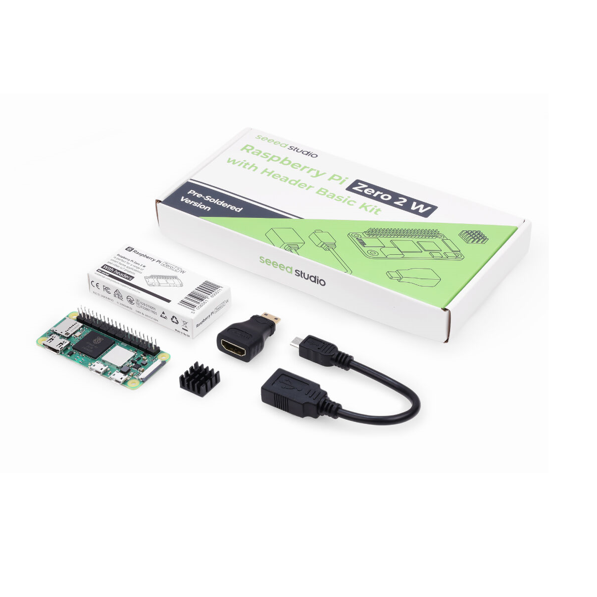 Pack Raspberry Pi Zero 2 W con pines WiFi Bluetooth + Convertidores y disipador térmico – Seeed Studio