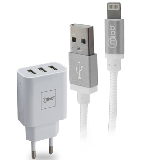 Paquete Adaptador de Corriente Homologado Doble Función + Conductor Lightning para Dispositivos iPhone