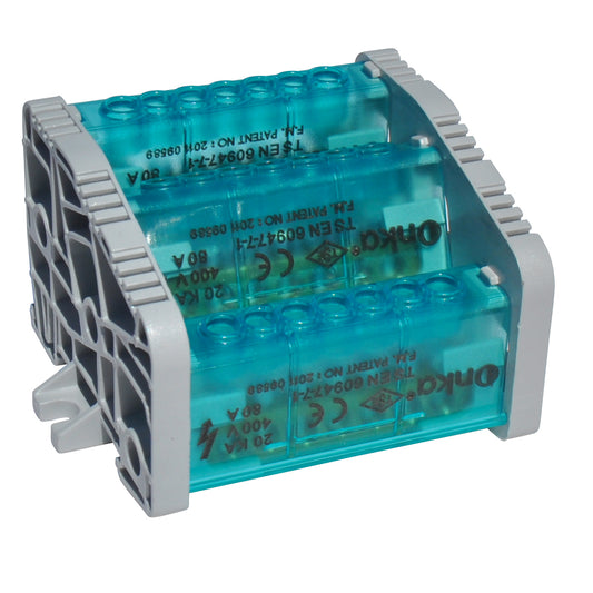 Módulo de Distribución Tripolar con Tapa de Perfil Compacto (7X12mm², 2/10-12 Orificios de Conexión) – Onka