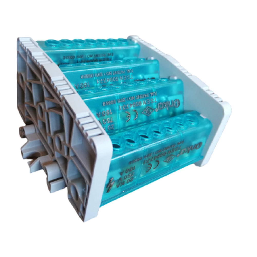 Bloque de Distribución Cuatro Vías con Cubierta Modelo Bajo (6,5X9mm², 2/8-10 Perforaciones) – Onka