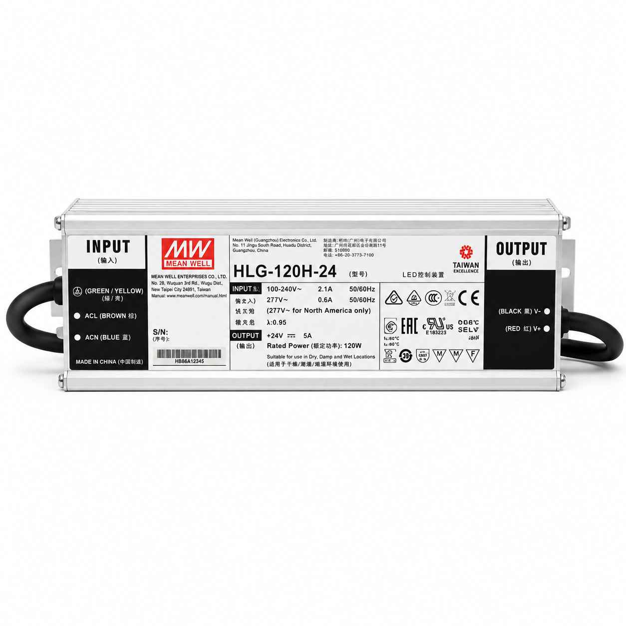 Driver LED carcasa metálica voltaje 120W HLG-120H - Fija - 48V