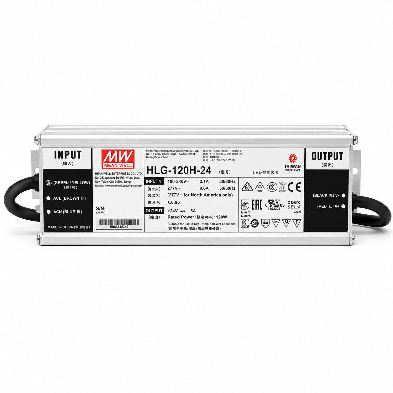 Driver LED carcasa metálica voltaje 120W HLG-120H - A - Ajuste Potenciómetro (Io) - 54V