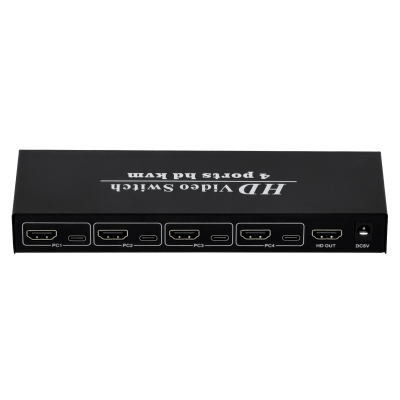 HKVM-4. Conmutador KVM de 4 puertos HDMI y USB-C con cables incluidos, 2 puertos USB 2.0 tipo A, requiere fuente F5, formato 2U.