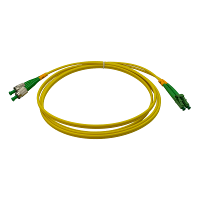 JFSBH2. Cable puente de fibra óptica monomodo SM dúplex LC/APC a FC/APC de 2 metros, núcleo/recubrimiento 9/125 µm