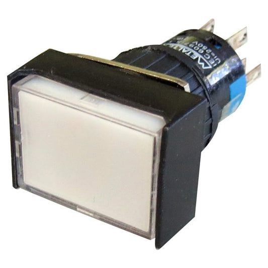 Botón retentivo rectangular plástico Iluminado 16mm Serie P16 - DPDT (2 Reversible) - Naranjo - Piloto LED 220VAC/DC