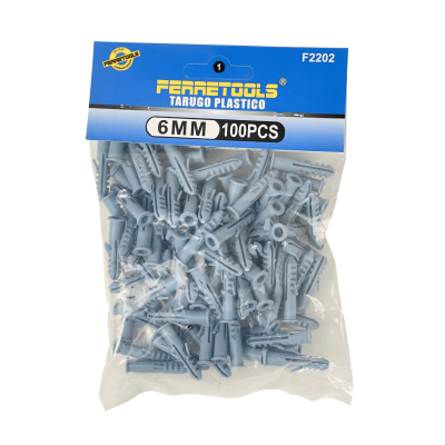 TARUGO-6MM Fijación Plástica de Polietileno Gris de 6x30mm para Tornillo de 4x32, Paquete de 100 Piezas