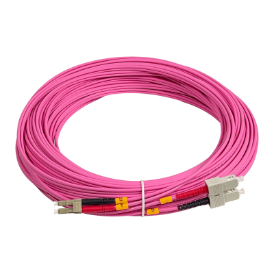 JF4LC25. Latiguillo de fibra óptica dúplex multimodo OM4 de 25 m, conectores LC-SC, cubierta LSZH, cable de 3,0 mm, núcleo 50/125 µm