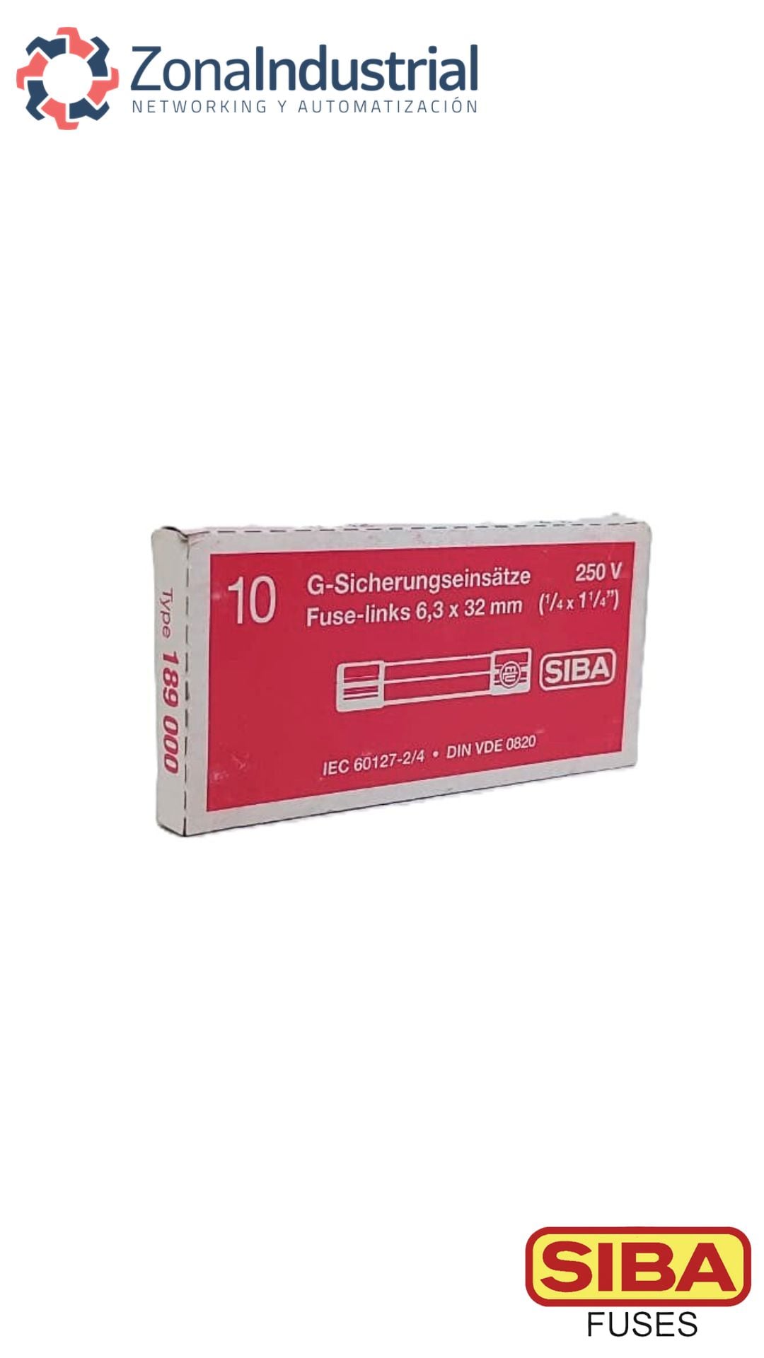 Fusible SIBA 6.3x32mm, vídrio L, 250V ac, curva F (Rápido) - 1,6A