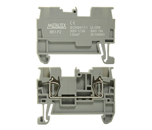 Bornera riel din 1.5mm² 17.5A libre mantenimiento con resorte BK1 - 3 vías - Gris
