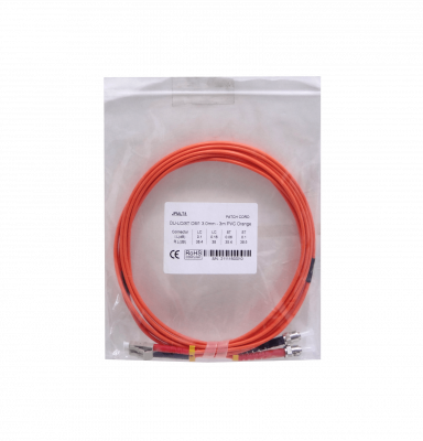 JFMLT3. Cable puente de fibra óptica multimodo dúplex LC a ST de 3 metros, OM1, diámetro 3,0 mm, núcleo 62,5/125 µm, cubierta LSZH.