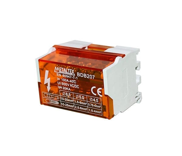 Bloque de distribución modular 100A 2 ó 4 polos serie BDB - 7 vías - 4 Polos