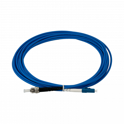 JBSLT5. Cable puente de fibra óptica monomodo simplex LC a ST de 5 metros, blindado, cubierta LSZH, diámetro 3,0 mm, núcleo 9/125 µm.