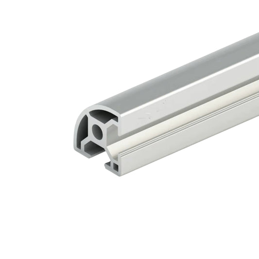 Elemento de soporte semicircular en aluminio con ranura T, dimensiones 30x30x3000 mm