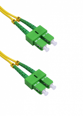 JFSAA1. Cable puente de fibra óptica monomodo SM dúplex de 1 metro, conectores SC/APC a SC/APC, núcleo de 9/125 µm y cubierta LSZH.