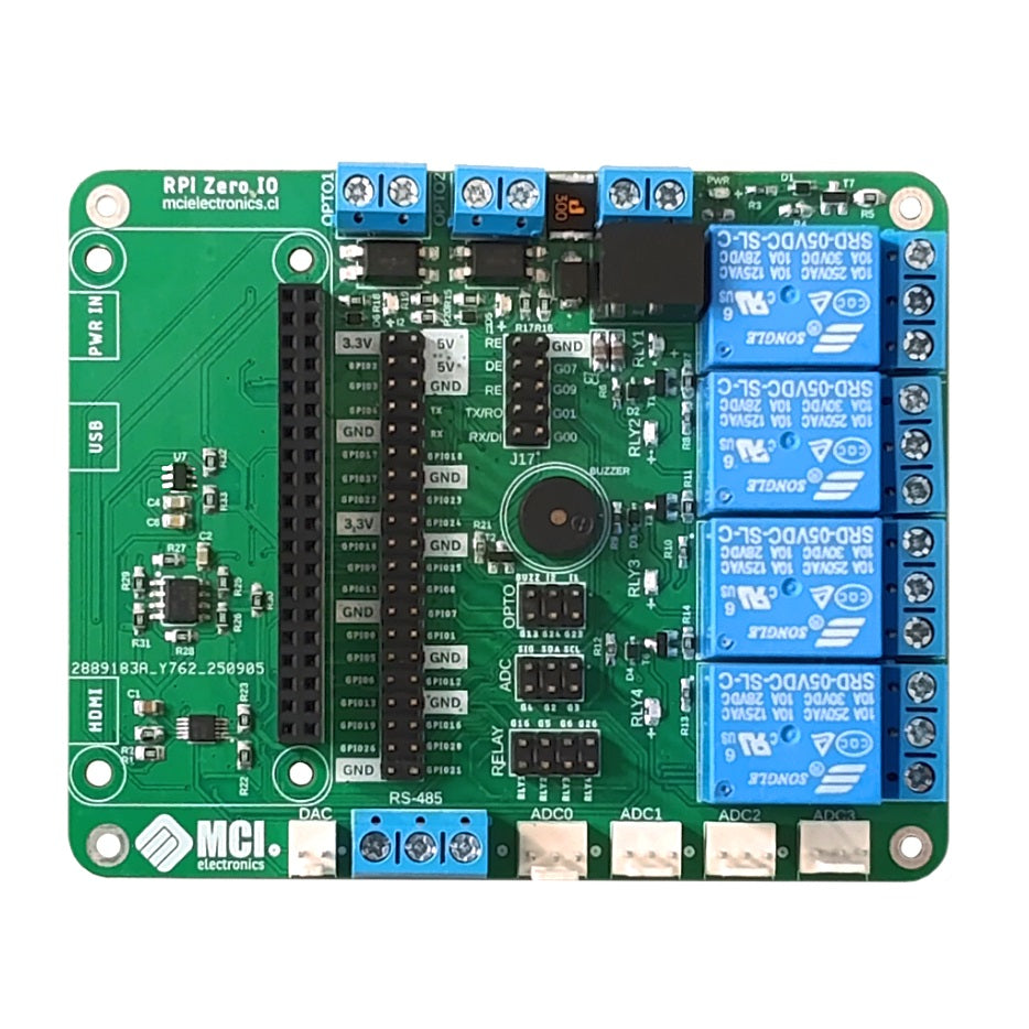Expansión IO para Raspberry Pi Zero 2 W – Placa con Relés, Conversor ADC, Interfaz RS-485 e Ingresos 24V