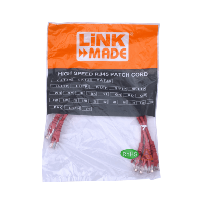 CP6R-03-4. LINKMADE Pack de 4 Cables Patch CAT6 Rojo LSZH 30cm Moldeados Multifilar 4x0,3m