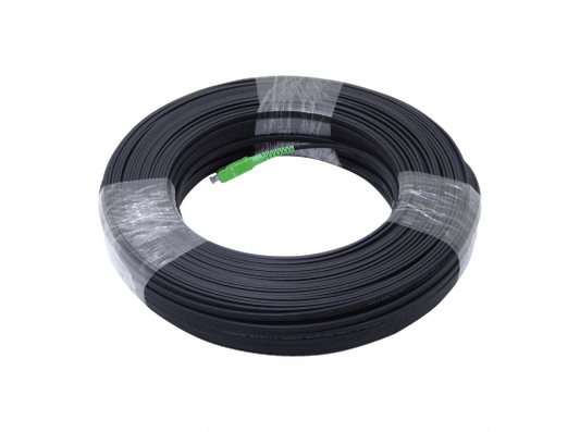 JPSA-100 Cable de fibra óptica Monomodo SM G652D tipo Pigtail con conector SC/APC, color negro, bobina Drop-Port de 100 metros