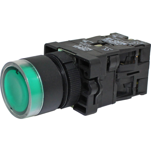 Pulsador momentáneo redondo plástico Iluminado 22mm 1NA+1NC Serie P20 - Azul - Piloto LED 24VAC/DC