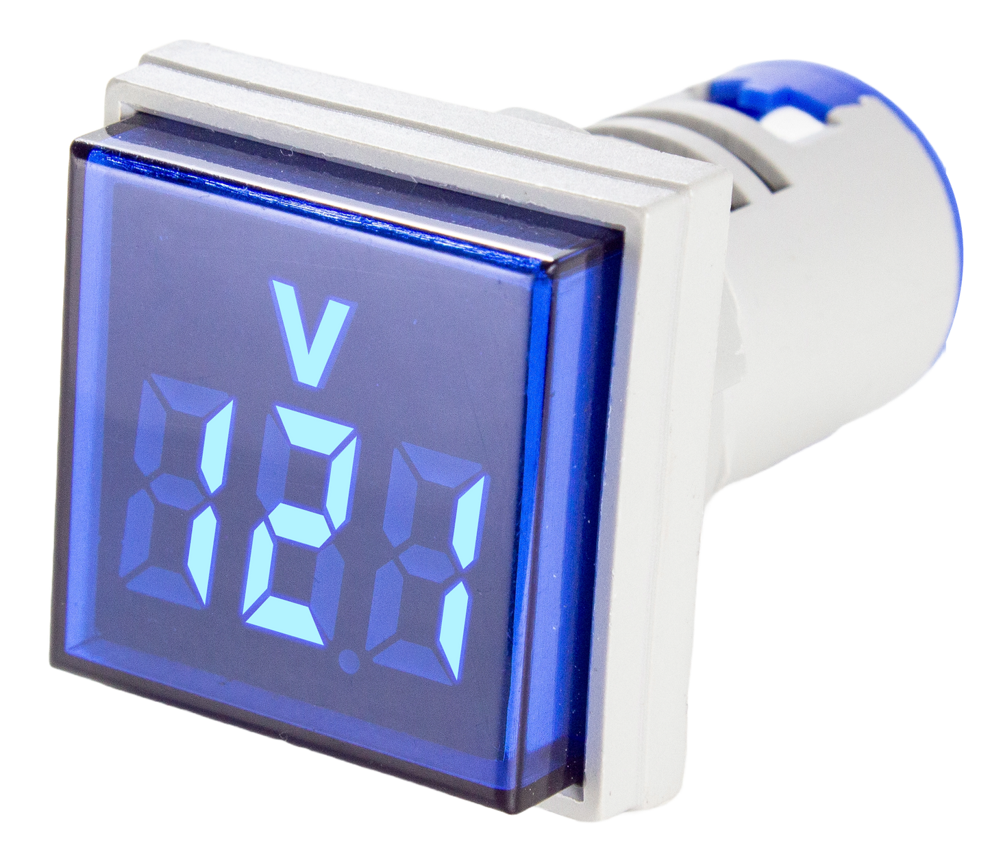 Indicador Digital Tensión 20 A 500VCA, 22mm, cuadrado - Azul