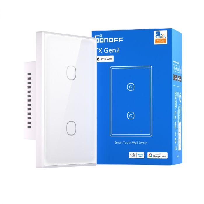 Conmutador inalámbrico mural Sonoff TX Gen2 dual con soporte Matter