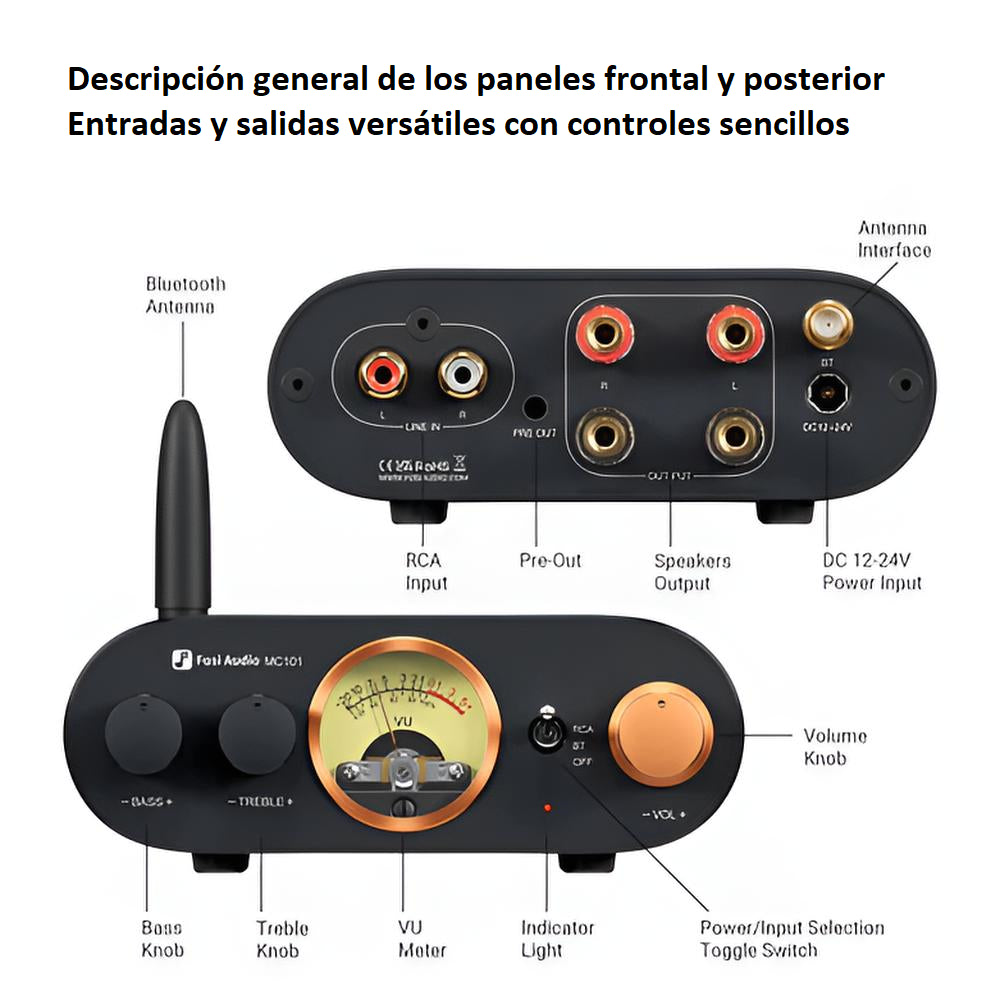 Amplificador Estéreo de Audio con Conectividad Bluetooth e Indicador VU – Fosi Audio MC101