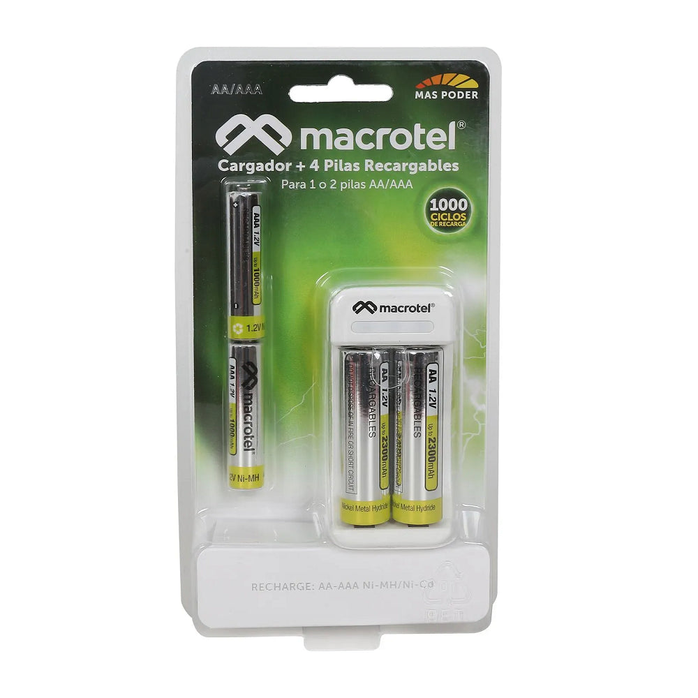 Dispositivo Cargador Baterías AA / AAA + 2 Baterías AA 2300mAh y 2 Baterías AAA 1000mAh