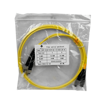 JFSTF1. Cable puente dúplex monomodo SM de fibra óptica 3.0mm 9/125um LSZH, 1 metro, conectores ST-FC