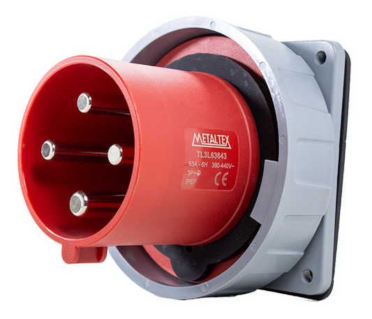 Toma de corriente negativa 63A 3P+E-6H - Roja - IP67