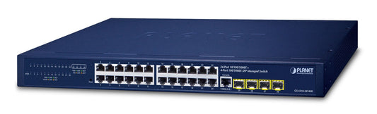 Switch Gigabit Administrado SFP de 24 Puertos 10/100/1000T + 4 Puertos 100/1000X Con Alimentación Redundante de 36-72 VCC