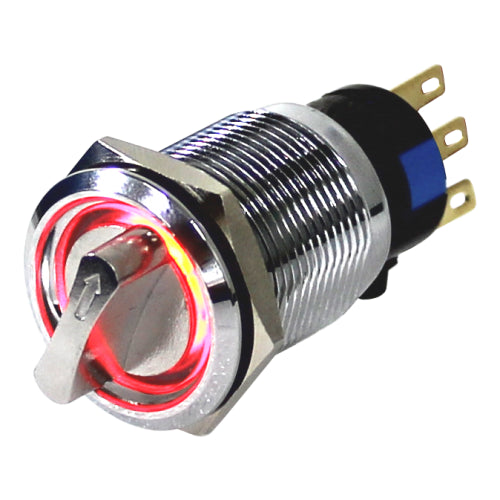 Selector antivandálico iluminado 19mm Serie AV-S - Rojo - Piloto LED 12VAC/DC - 2 - 2 Posiciones fijas 90°