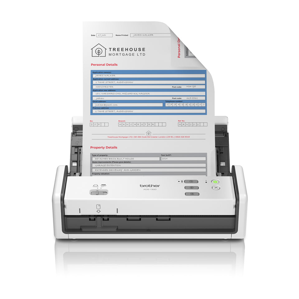 Brother ADS-1300 escaner Escáner con alimentador automático de documentos (ADF) 600 x 600 DPI A4 Blanco