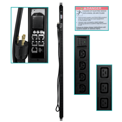 FPS-3012 FORZA Tipo torre 7200W 24 tomas C13 6 tomas C19 5 puertos RJ45 USB IP RS232 Medición de Voltaje/Amperaje