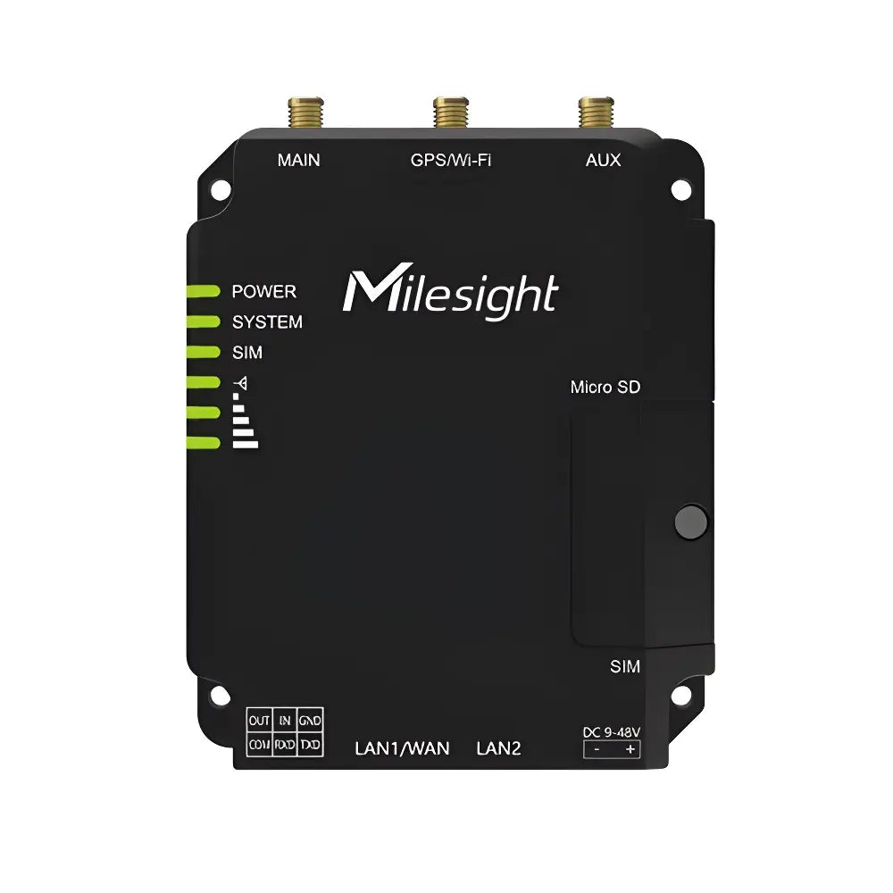 Enrutador de telecomunicaciones dual chip 3G/4G categoría 4 con conectividad inalámbrica 2.4Ghz, puerto serie RS485 e interfaces digitales entrada/salida, compatible con lenguaje Python – Milesight UR32-L04AU-W-485