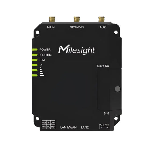 Enrutador de telecomunicaciones dual chip 3G/4G categoría 4 con conectividad inalámbrica 2.4Ghz, puerto serie RS485 e interfaces digitales entrada/salida, compatible con lenguaje Python – Milesight UR32-L04AU-W-485