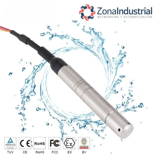 Sensor de nivel hidrostático 19mm para pozos agua 0.25%FS + 5 metros cable - 0-50m