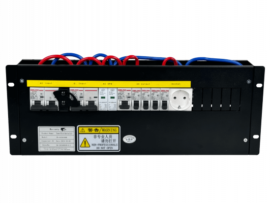 PD-AC100. Conmutador de transferencia manual monofásico de 100 A con 4 salidas y 1 toma Schuko para rack de 4U