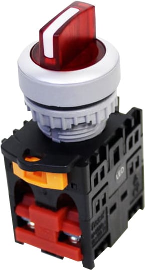 Selector plástico 3 posiciones iluminado rojo 2NC 22mm serie TN2 - Piloto LED 220VAC/DC