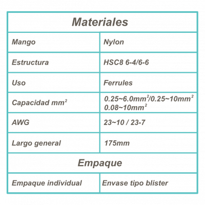 HSC8 LUBAN 0,25-6mm2 Herramienta para terminales Crimpadora AWG23-10 HSC8 6-4A