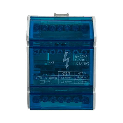 REPA-28. 4x7-Polos Distribuidor Tetrapolar 125A 40°C 500V 1,5-25mm² poder de corte 20kA