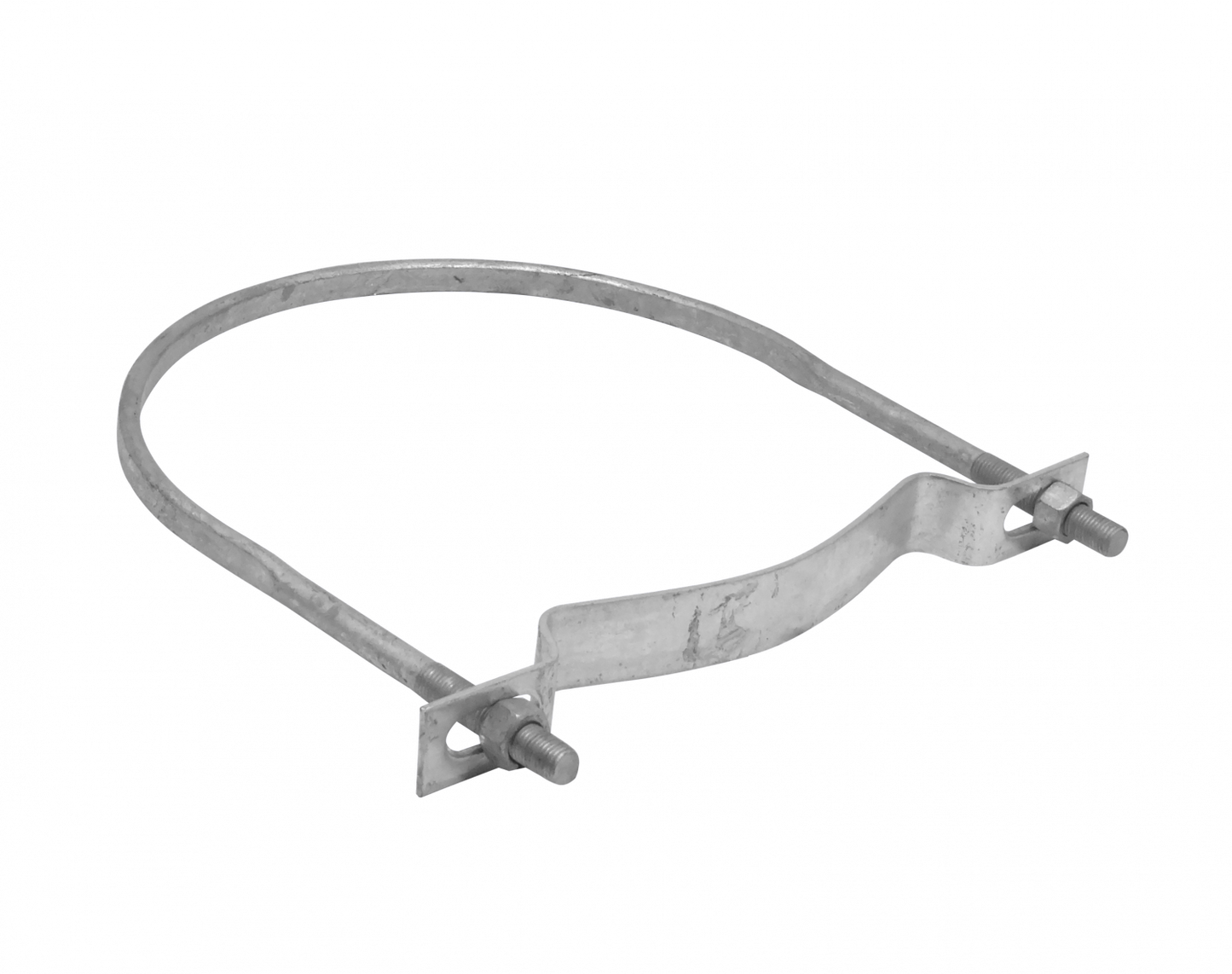 KTL0320. Abrazadera galvanizada de 310 mm para poste circular con rango de ajuste 303–319 mm y tuercas de 23 mm.